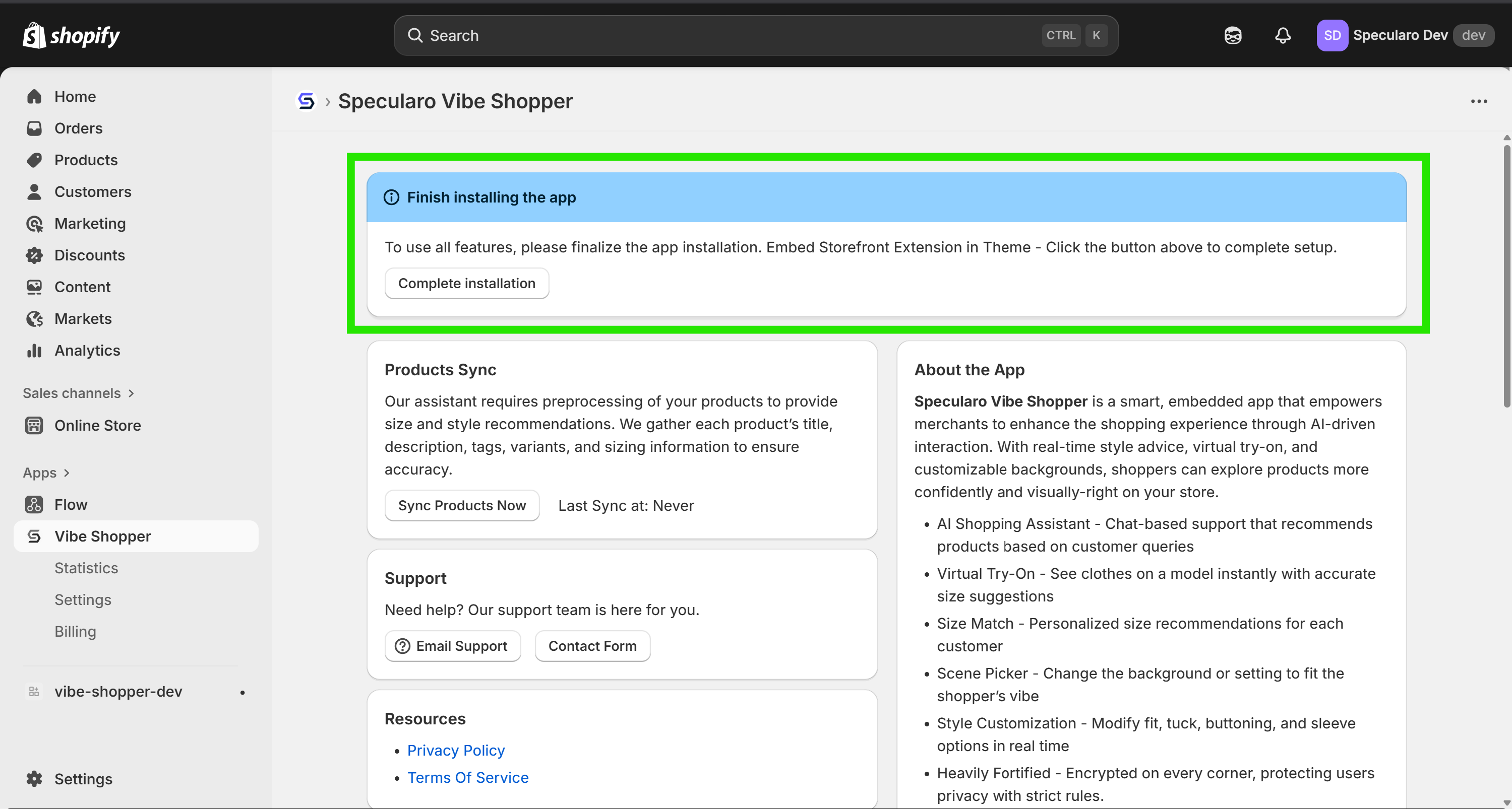 Enable Vibe Shopper App Embed banner