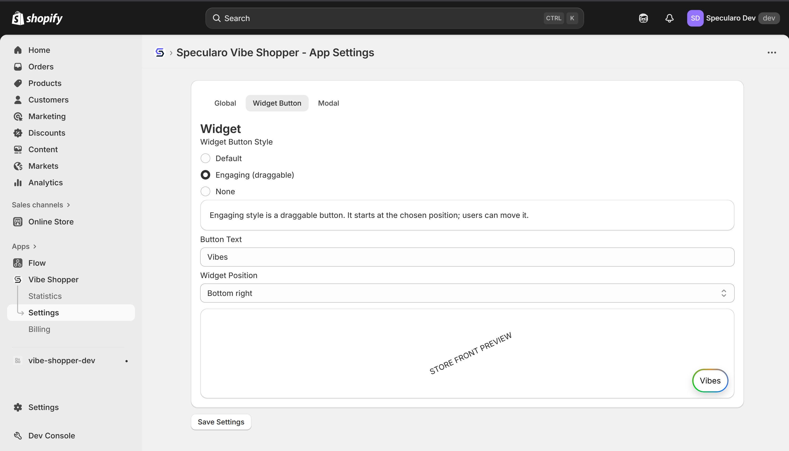 App Embed widget settings in the Theme Editor