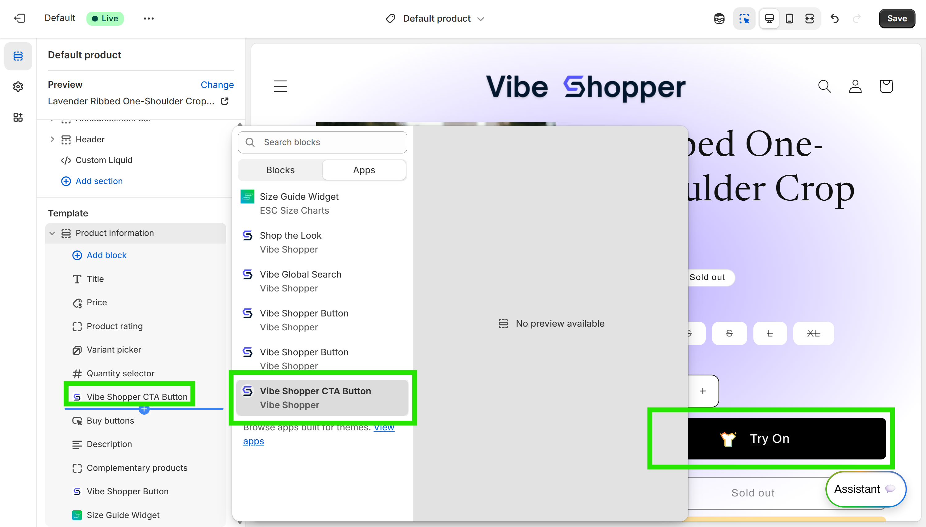 CTA button on product page example
