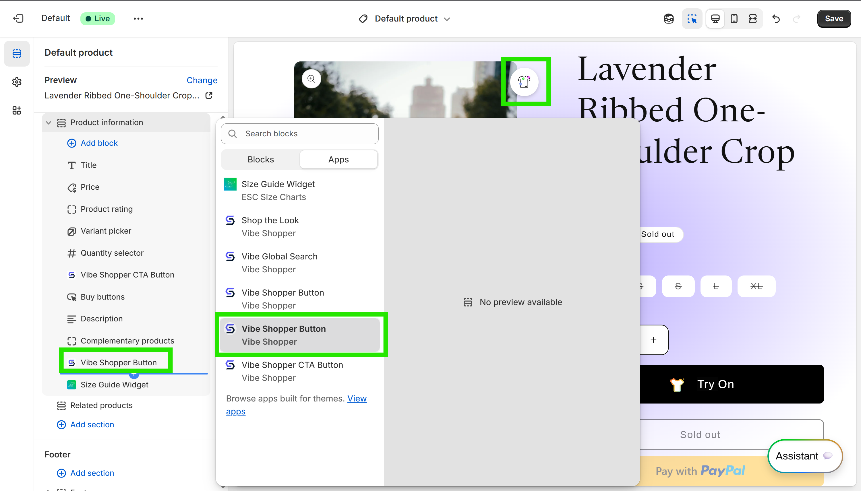 Image button on product image example 1